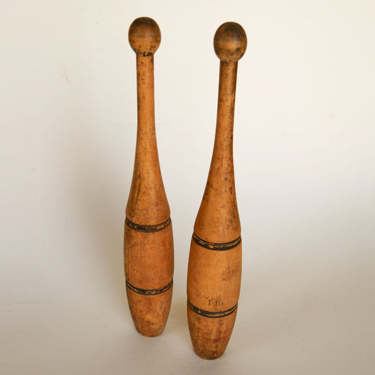 Pair of 1lb Antique Wooden Juggling Pins, Primitive Pins, Antique Wood Pins, Vintage Wood Jugging Pin, Primitive Kitchen Decor, Vintage Kitchen Decor