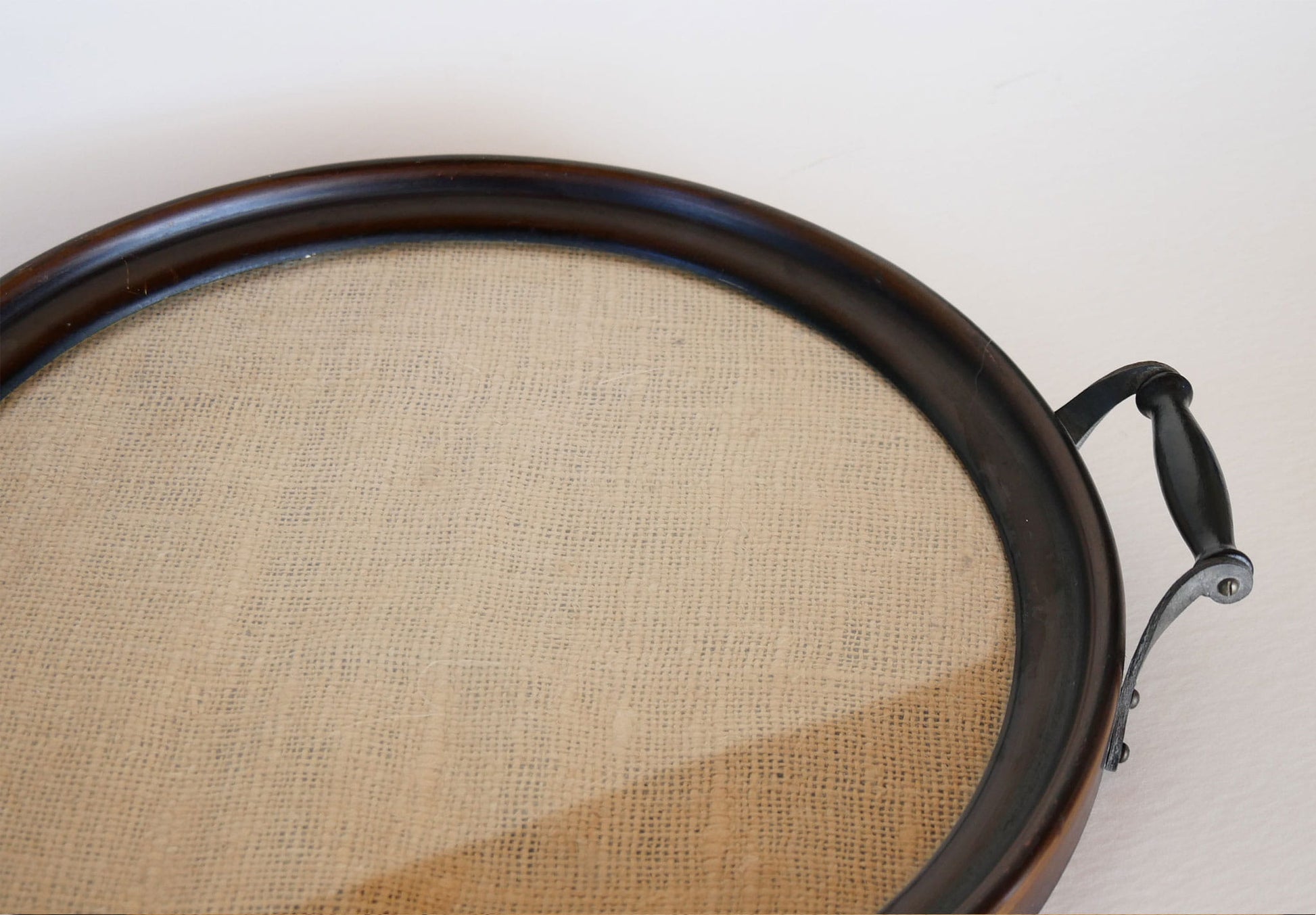 Vintage Round Wooden Serving Tray with Burlap Insert, Farmhouse Tray, Vintage Tray, Vintage Farmhouse Tray, Cottage Tray, Vintage Cottage Burlap Tray, Vintage Farmhouse Decor