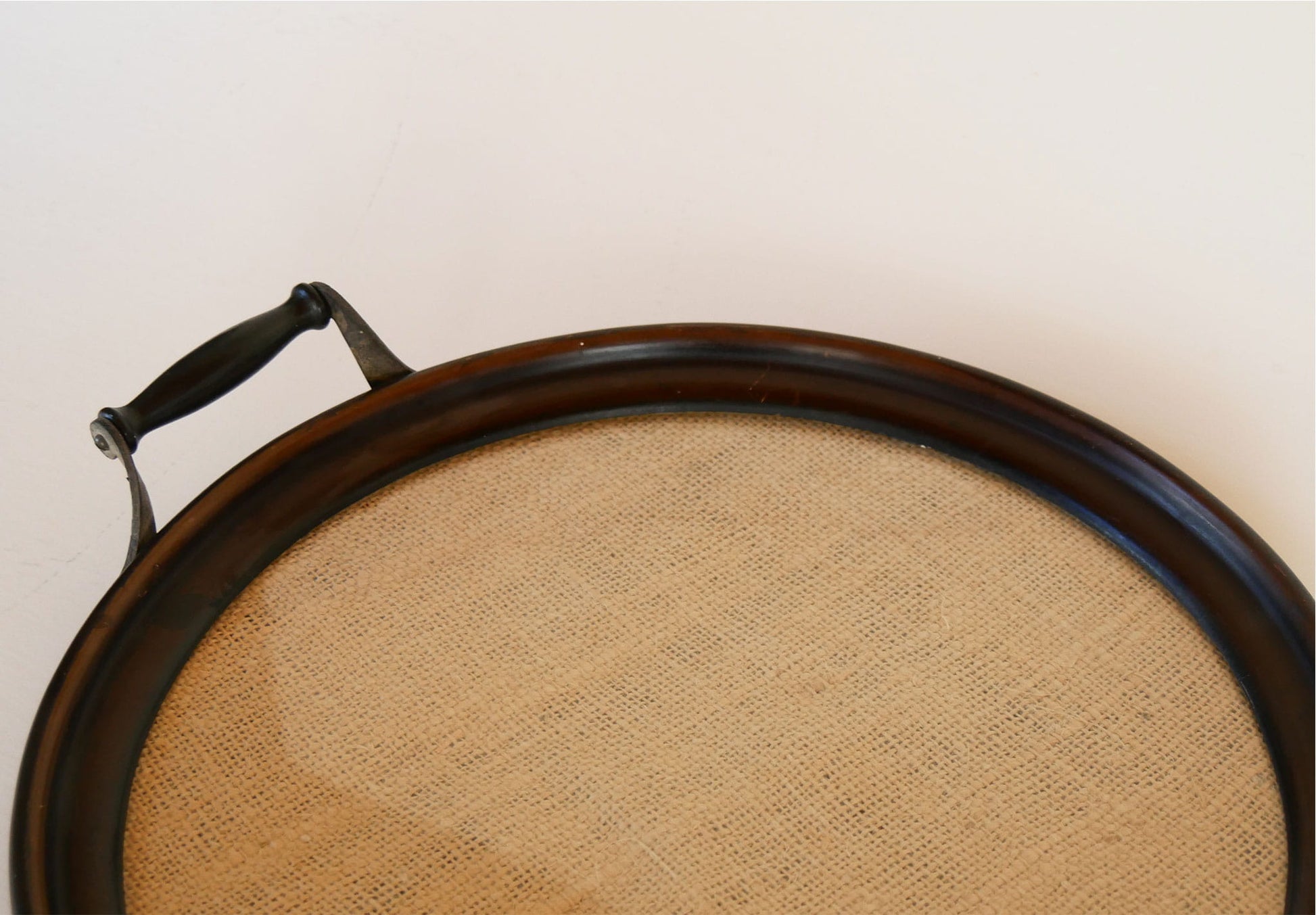 Vintage Round Wooden Serving Tray with Burlap Insert, Farmhouse Tray, Vintage Tray, Vintage Farmhouse Tray, Cottage Tray, Vintage Cottage Burlap Tray, Vintage Farmhouse Decor