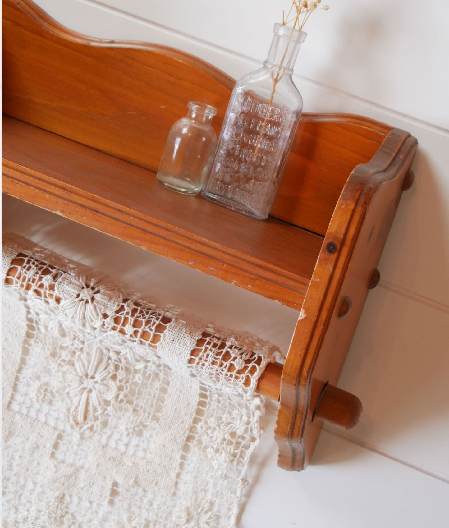 Vintage Wooden Paper Towel Holder with Shelf Farmhouse Towel Rack and Shelf Vintage Bathroom Shelf Vintage Kitchen Shelf