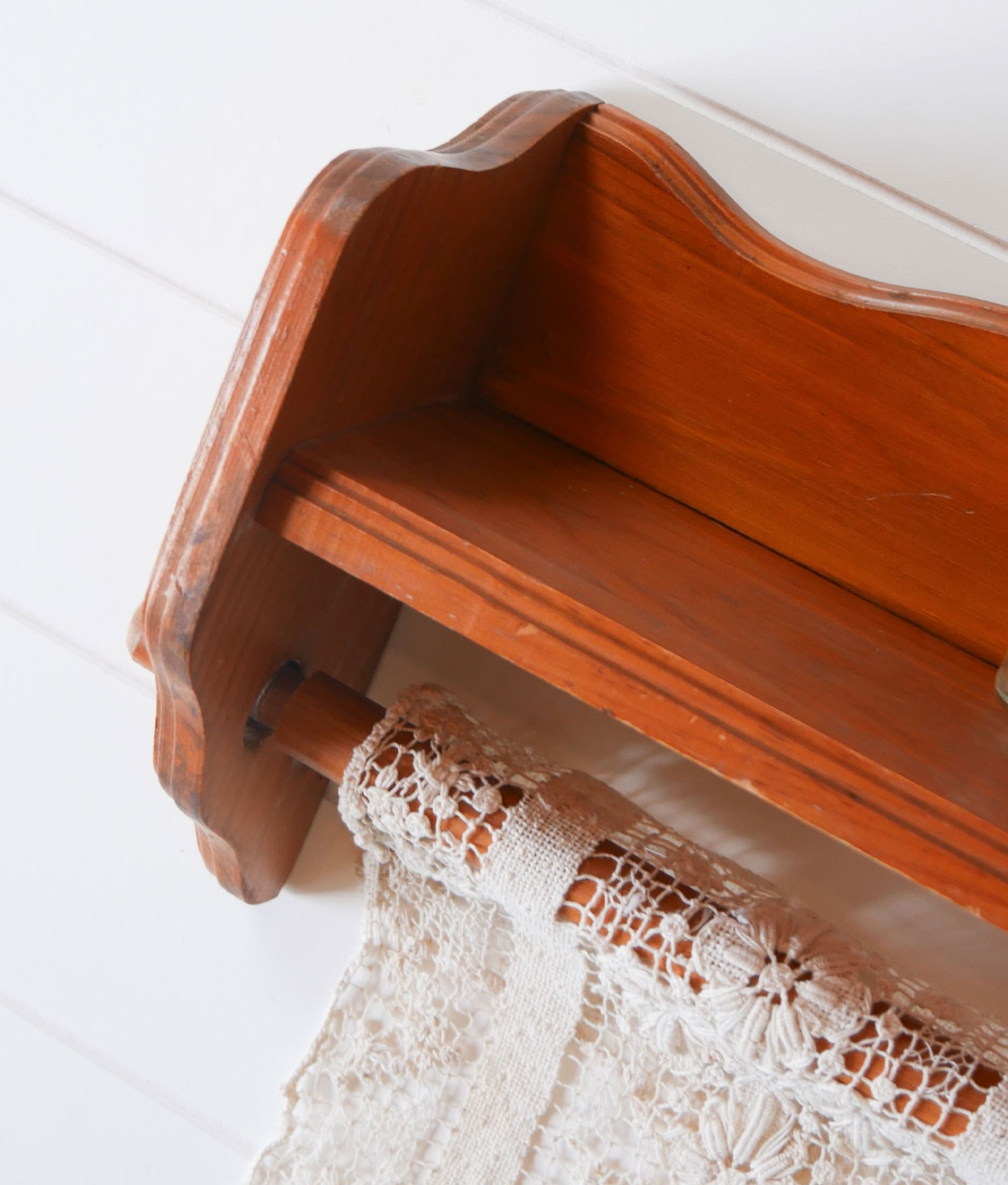 Vintage Wooden Paper Towel Holder with Shelf Farmhouse Towel Rack and Shelf Vintage Bathroom Shelf Vintage Kitchen Shelf