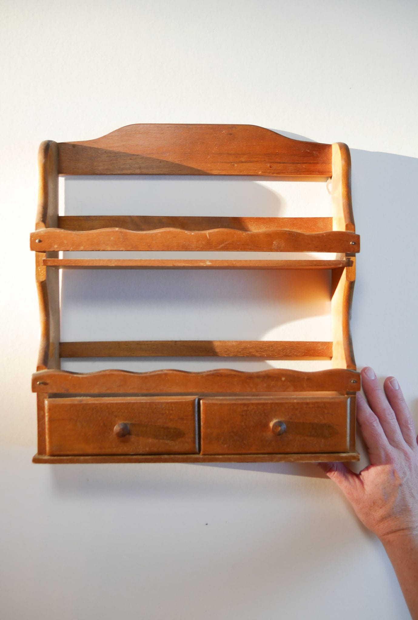 Vintage Wood Spice Rack with Drawers, Vintage Farmhouse Spice Rack
