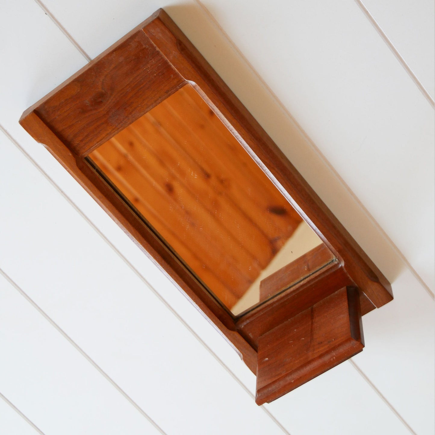VIntage Wood Wall Mirror and Shelf, MCM Wall Mirror, Vintage Midcentury Wall Decor, Vintage Wood Wall Mirror, Vintage Wall Decor