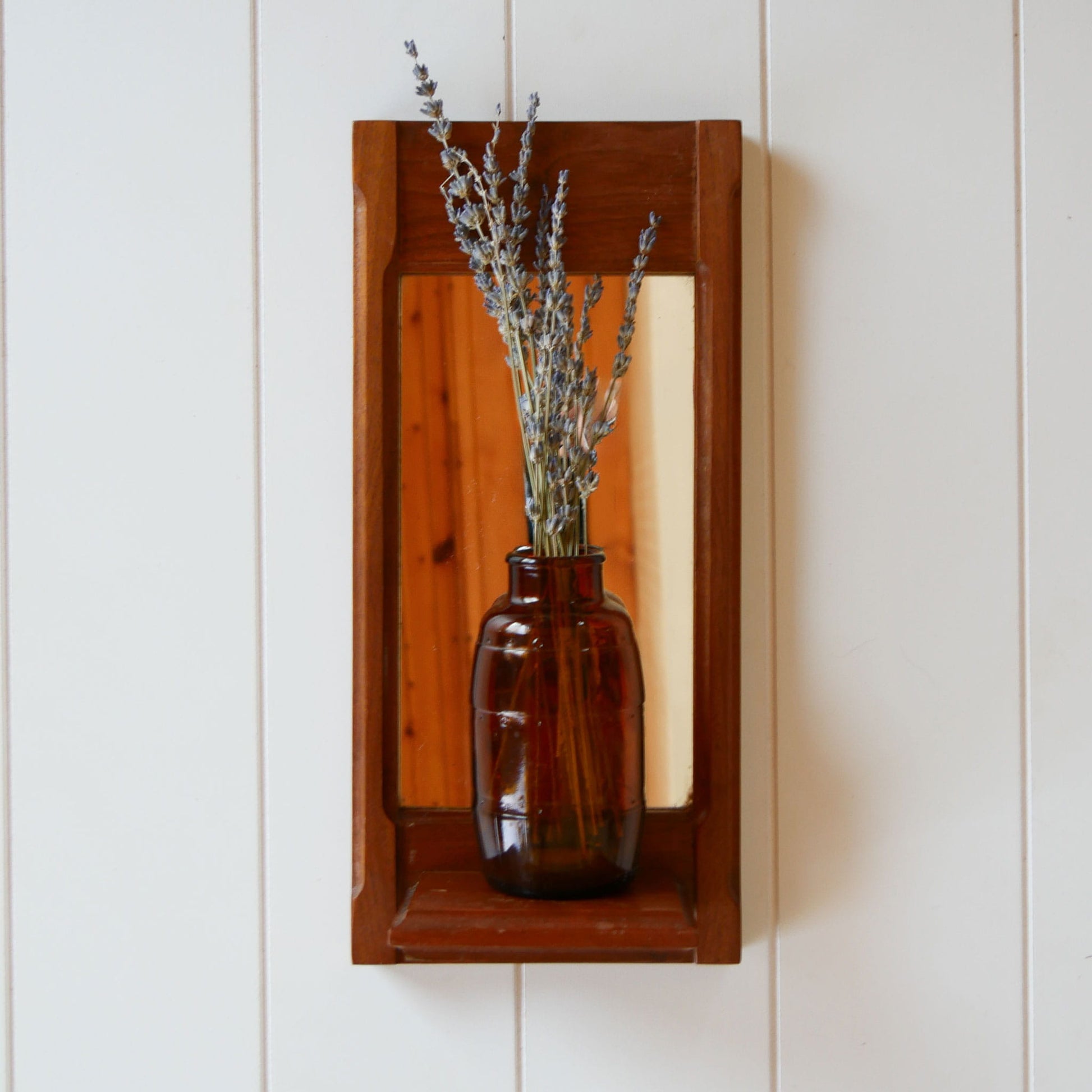 VIntage Wood Wall Mirror and Shelf, MCM Wall Mirror, Vintage Midcentury Wall Decor, Vintage Wood Wall Mirror, Vintage Wall Decor