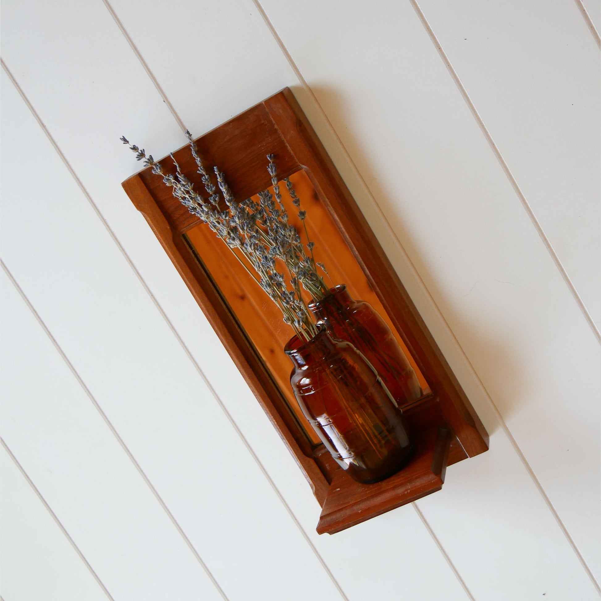 VIntage Wood Wall Mirror and Shelf, MCM Wall Mirror, Vintage Midcentury Wall Decor, Vintage Wood Wall Mirror, Vintage Wall Decor