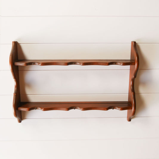 Vintage Wooden 2-Shelf Plate Display Wall Mounted Shelf with Hooks