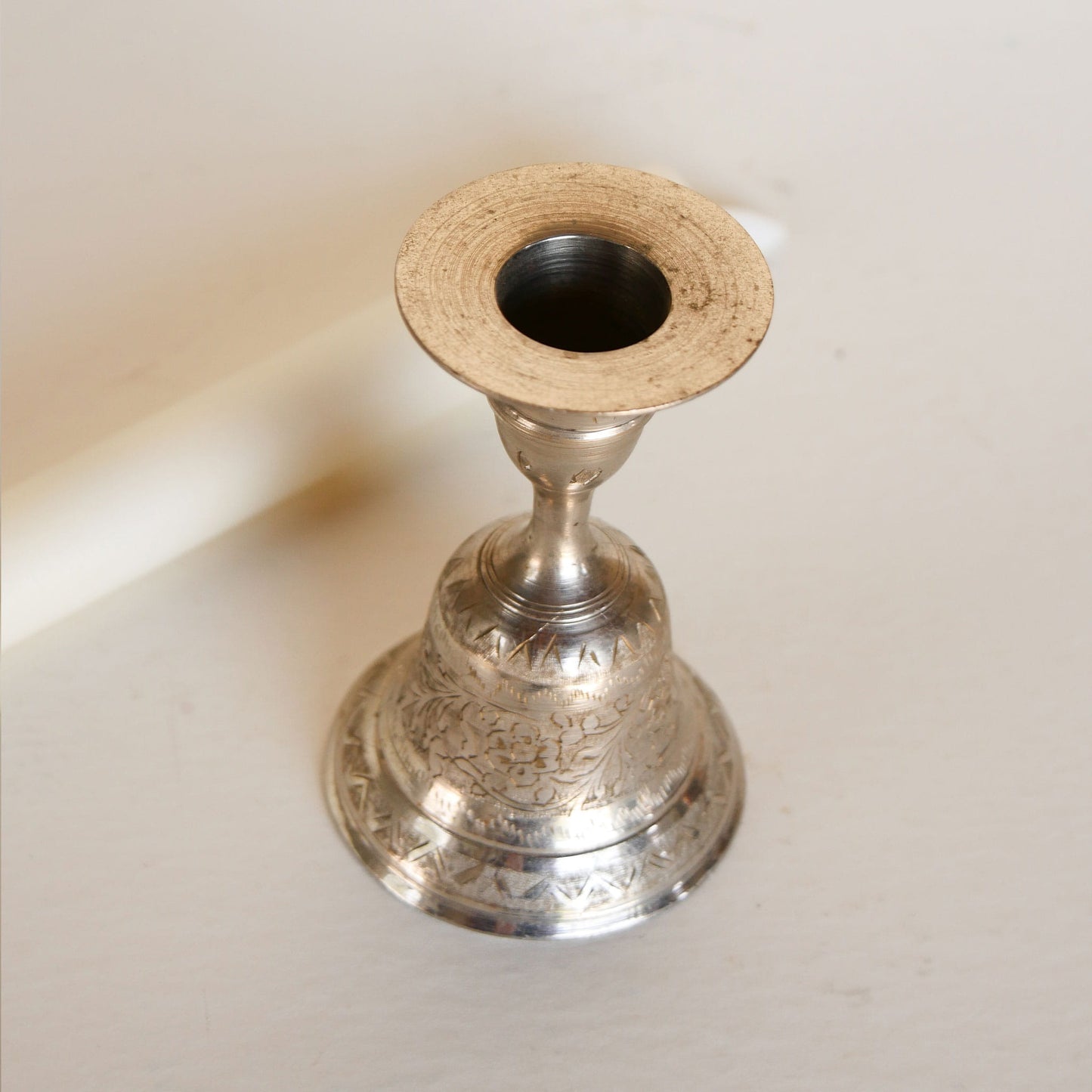Silver Plated Etched Floral Candlestick Holder Bell, Floral Silver Candlestick Holder, Vintage Silver Candlestick Bell