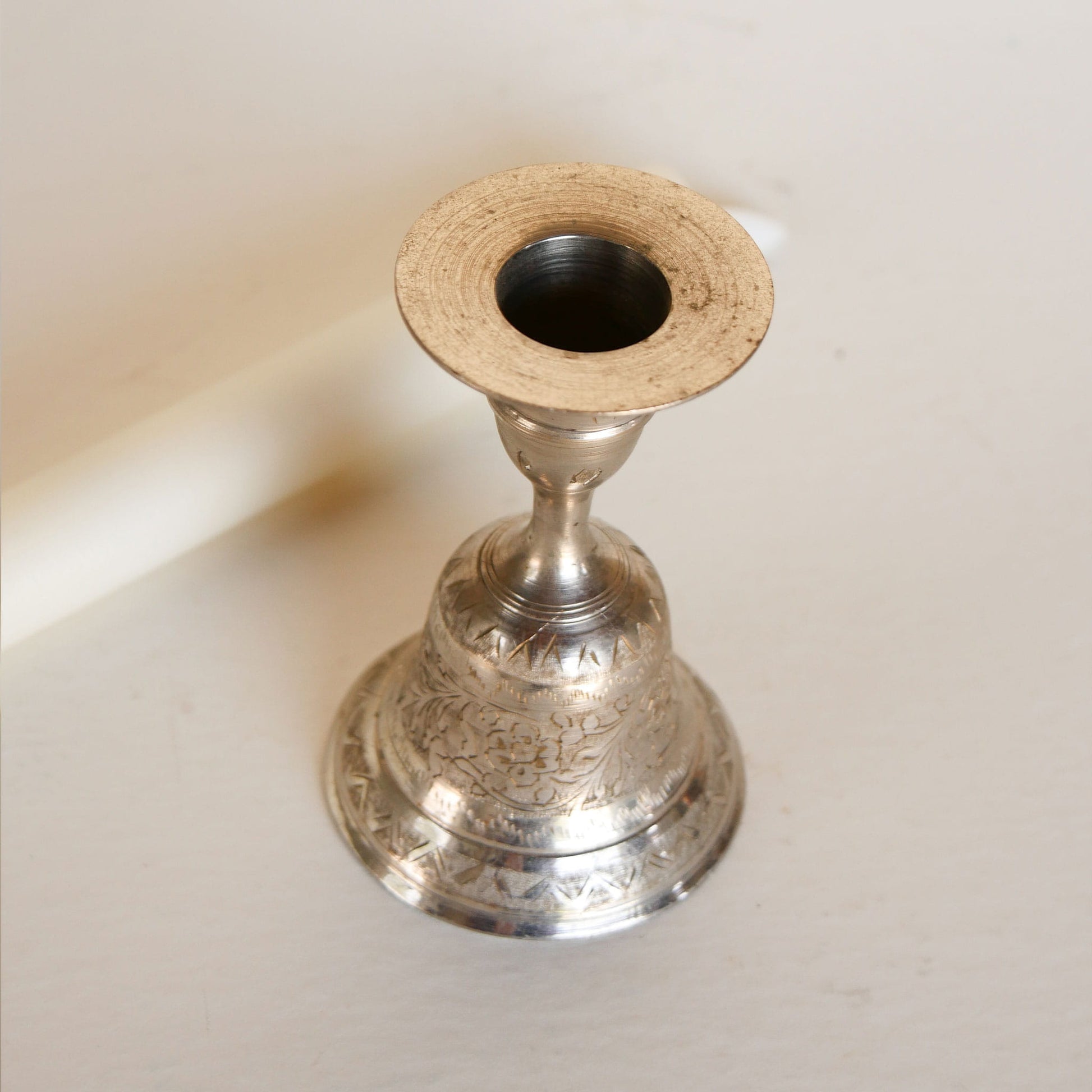 Silver Plated Etched Floral Candlestick Holder Bell, Floral Silver Candlestick Holder, Vintage Silver Candlestick Bell