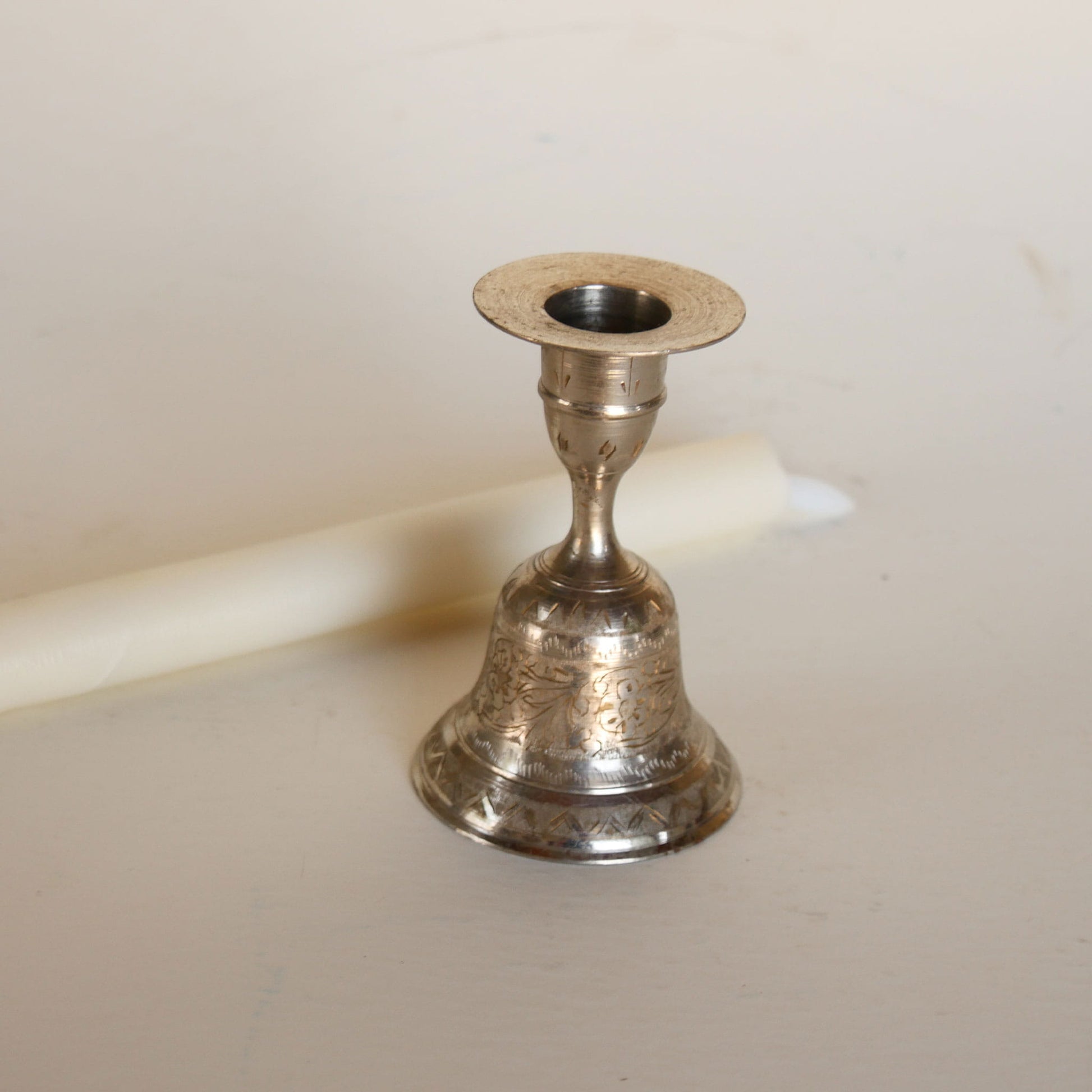 Silver Plated Etched Floral Candlestick Holder Bell, Floral Silver Candlestick Holder, Vintage Silver Candlestick Bell