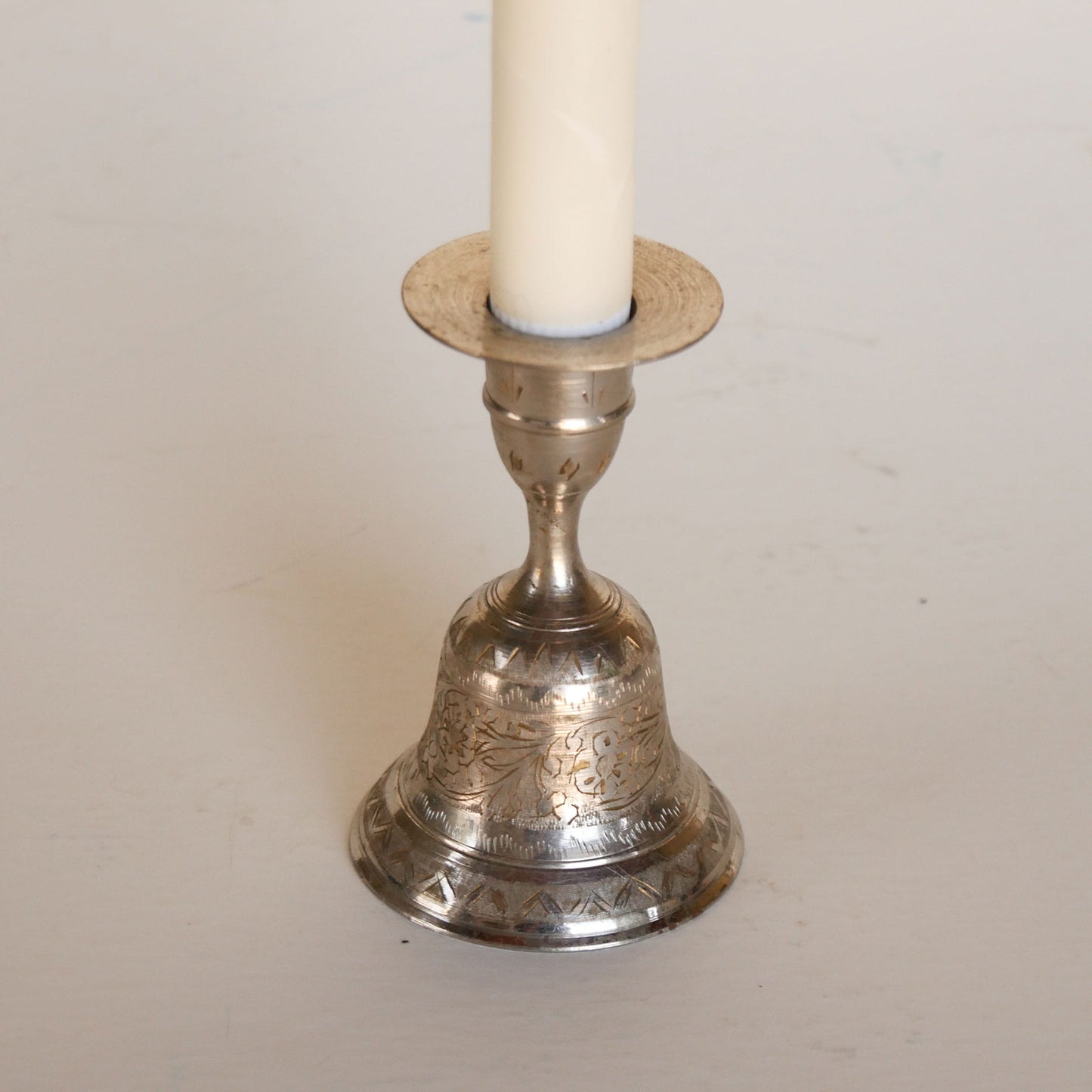 Silver Plated Etched Floral Candlestick Holder Bell, Floral Silver Candlestick Holder, Vintage Silver Candlestick Bell