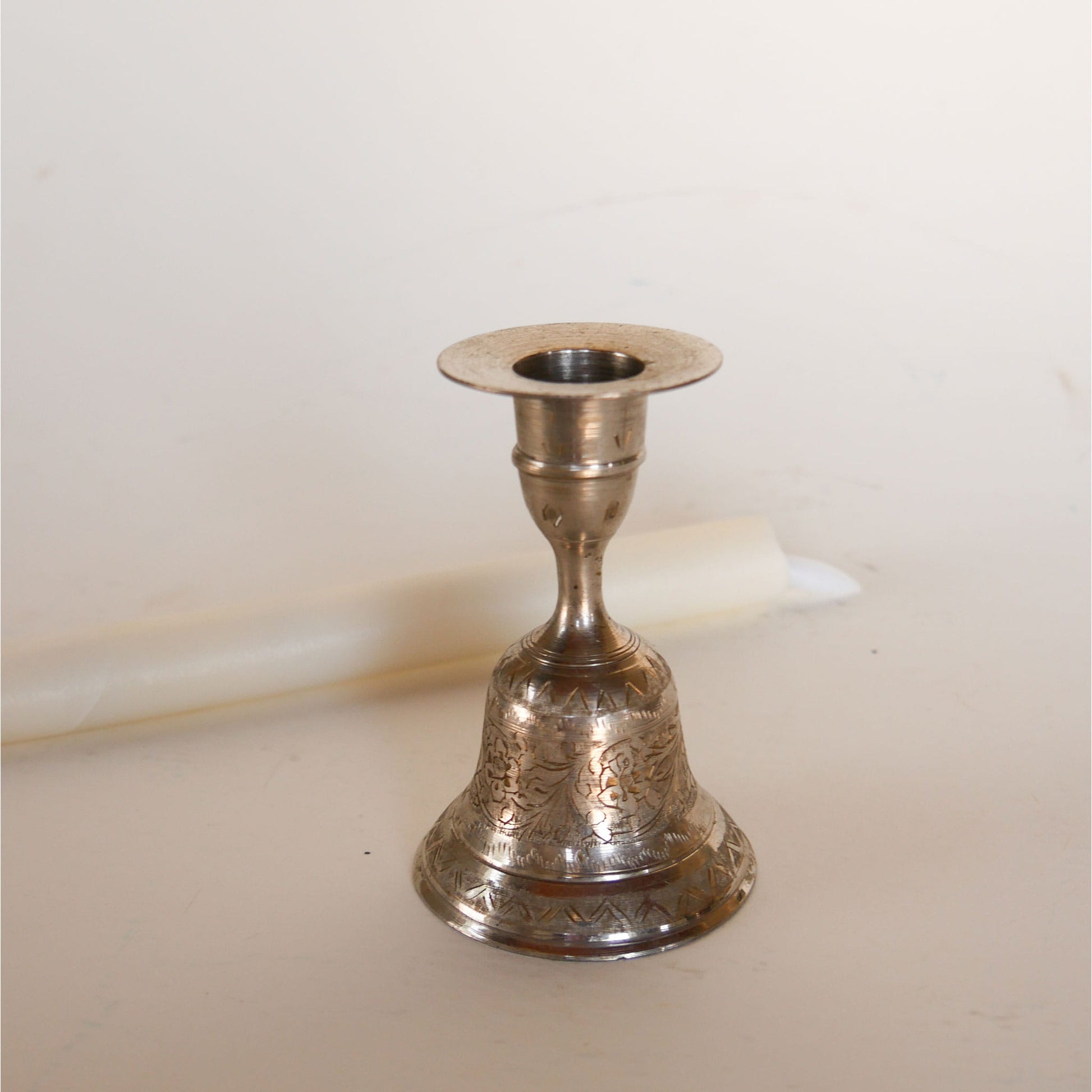 Silver Plated Etched Floral Candlestick Holder Bell, Floral Silver Candlestick Holder, Vintage Silver Candlestick Bell