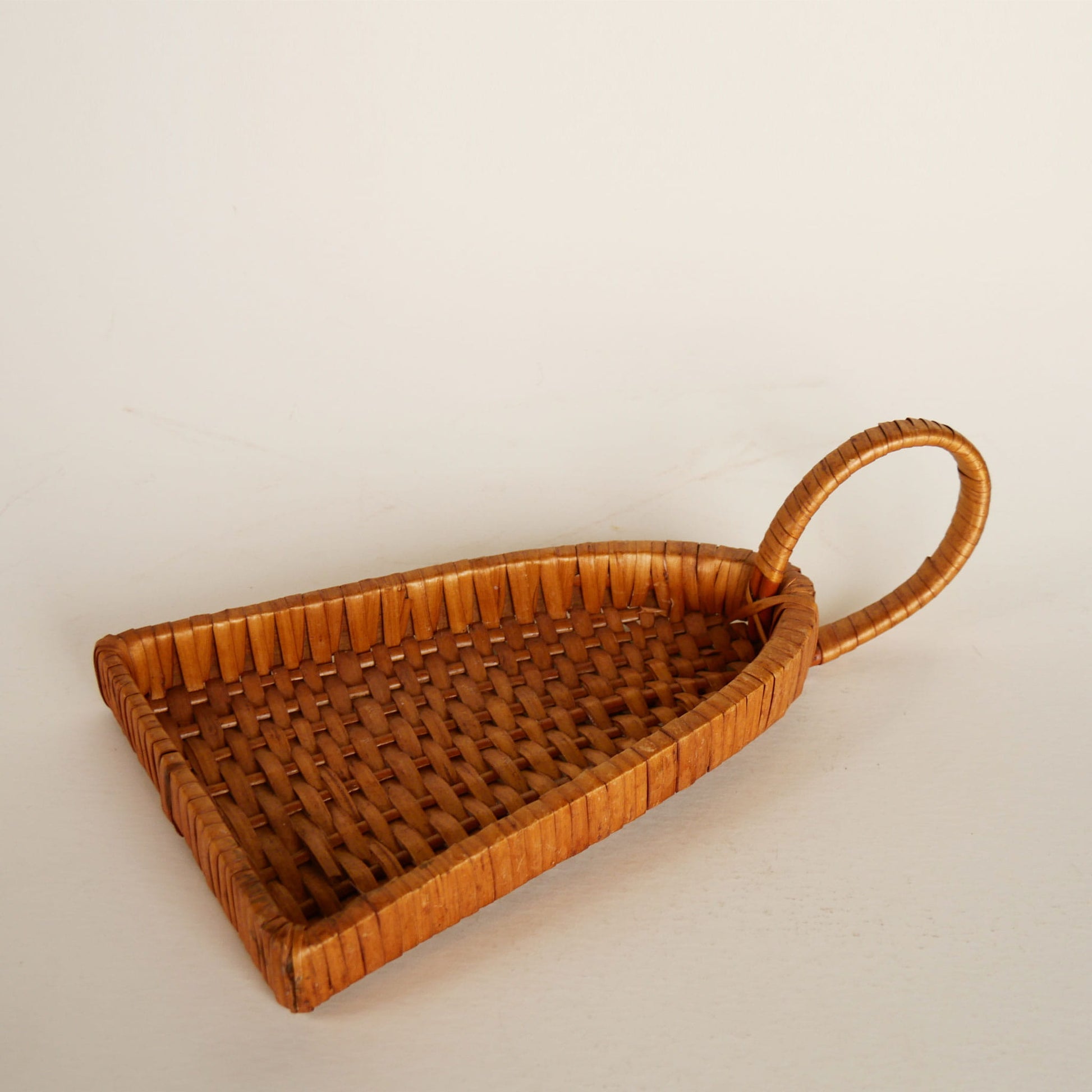 Vintage Scoop-Shaped Rattan Wicker Handled Basket, Scoop Basket, Vintage Boho Basket Wall, Vintage Basket Wall, Vintage Basket Gallery Wall