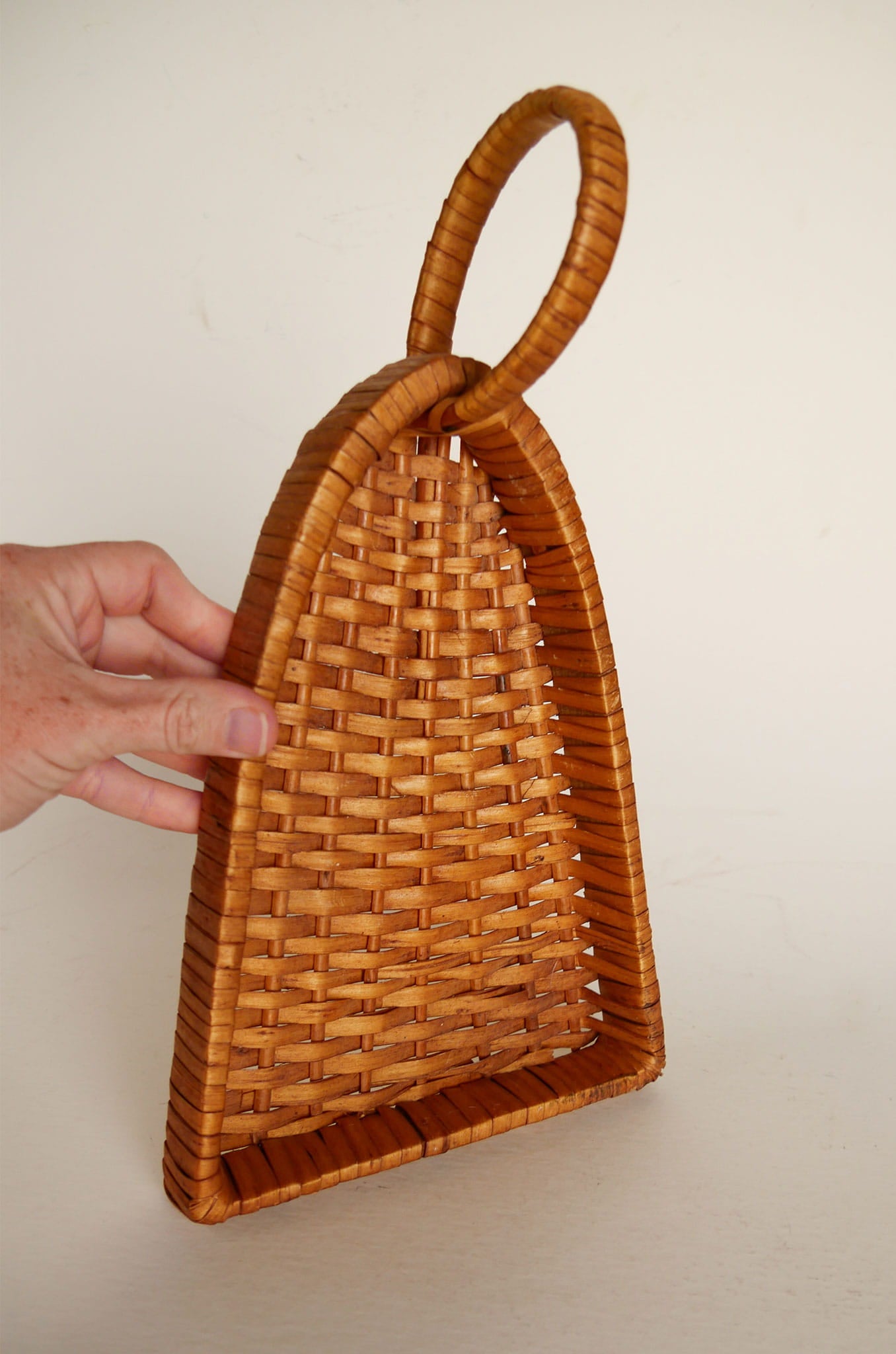 Vintage Scoop-Shaped Rattan Wicker Handled Basket, Scoop Basket, Vintage Boho Basket Wall, Vintage Basket Wall, Vintage Basket Gallery Wall