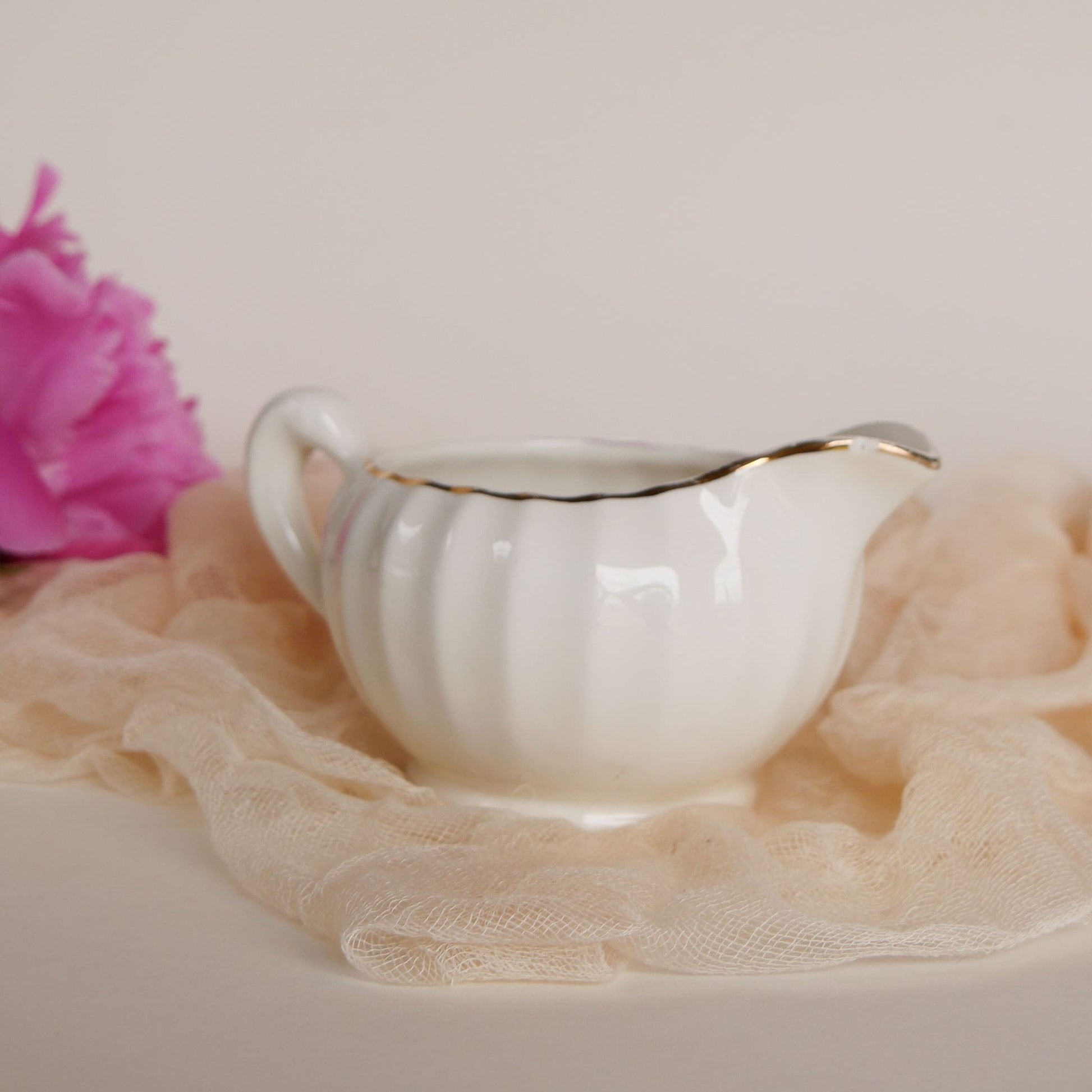 W.S. George Bolero Creamer Dish, Cameilla Floral Design, Vintage Pink Floral China, Vintage Pink Flower Creamer