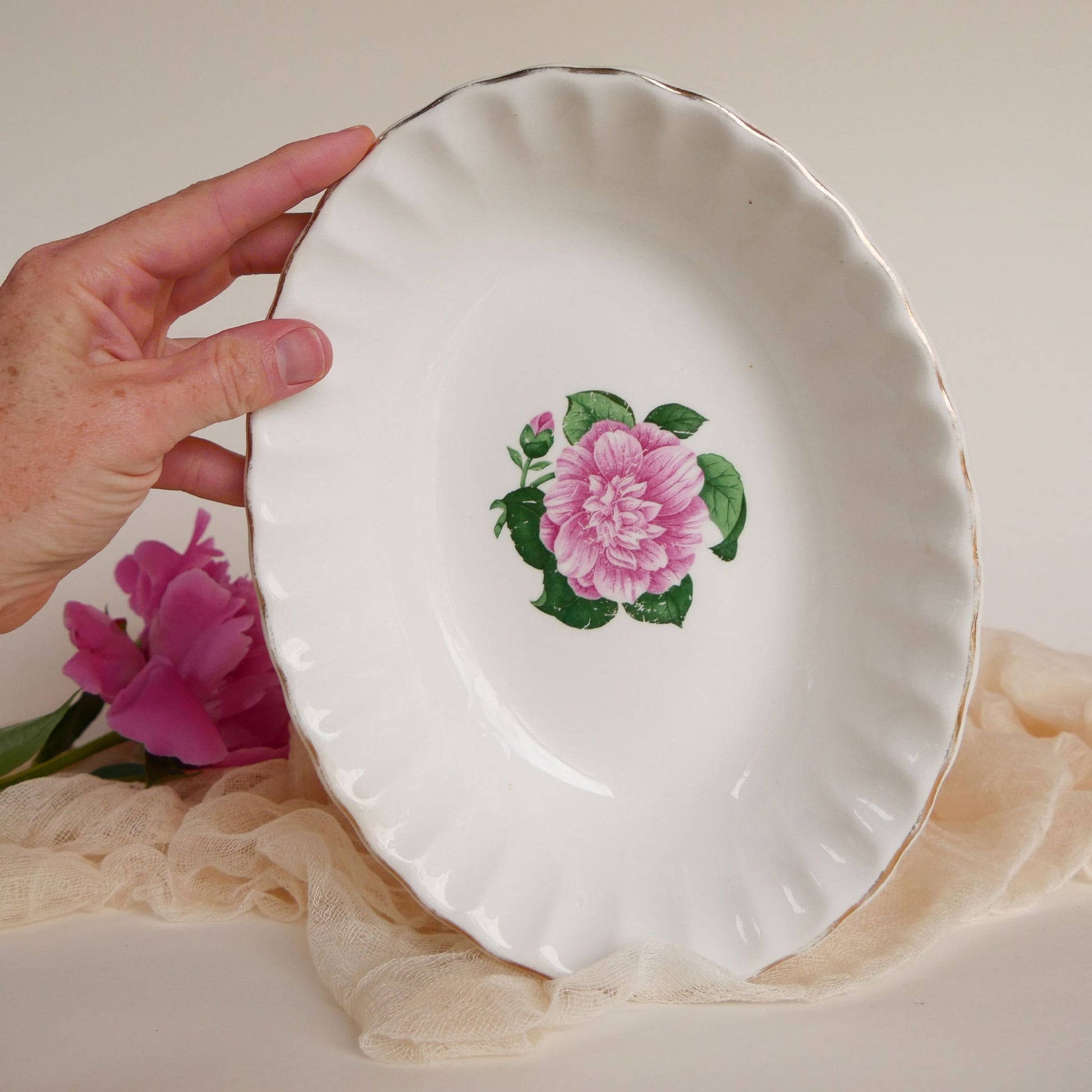 W.S. George Bolero Oval Serving Platter, Cameilla Floral Design, Vintage W.S. George Bolero Cameilla Design, Vintage Pink Floral China Set