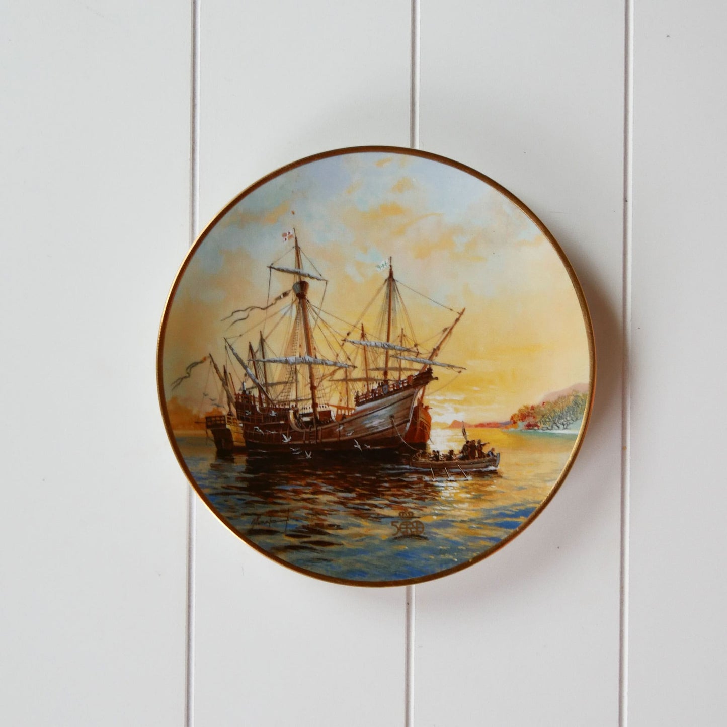 W.S. George "Columbus Discovers America", Ashore at Dawn by Jordi Penalva Decorative Plate, Vintage Nautical Decor, Vintage Nautical Wall Decor, Vintage Nautical Plates