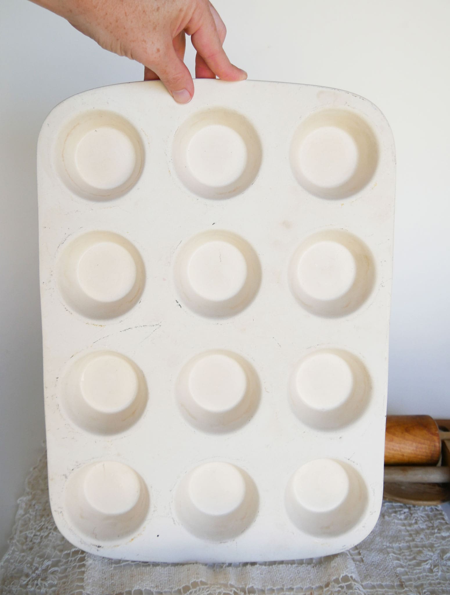 White Stoneware Muffin Pan Farmhouse Kitchen Decor Vintage Farmhouse Kitchen Cottage Kitchen Decor Primitive Kitchen Decor