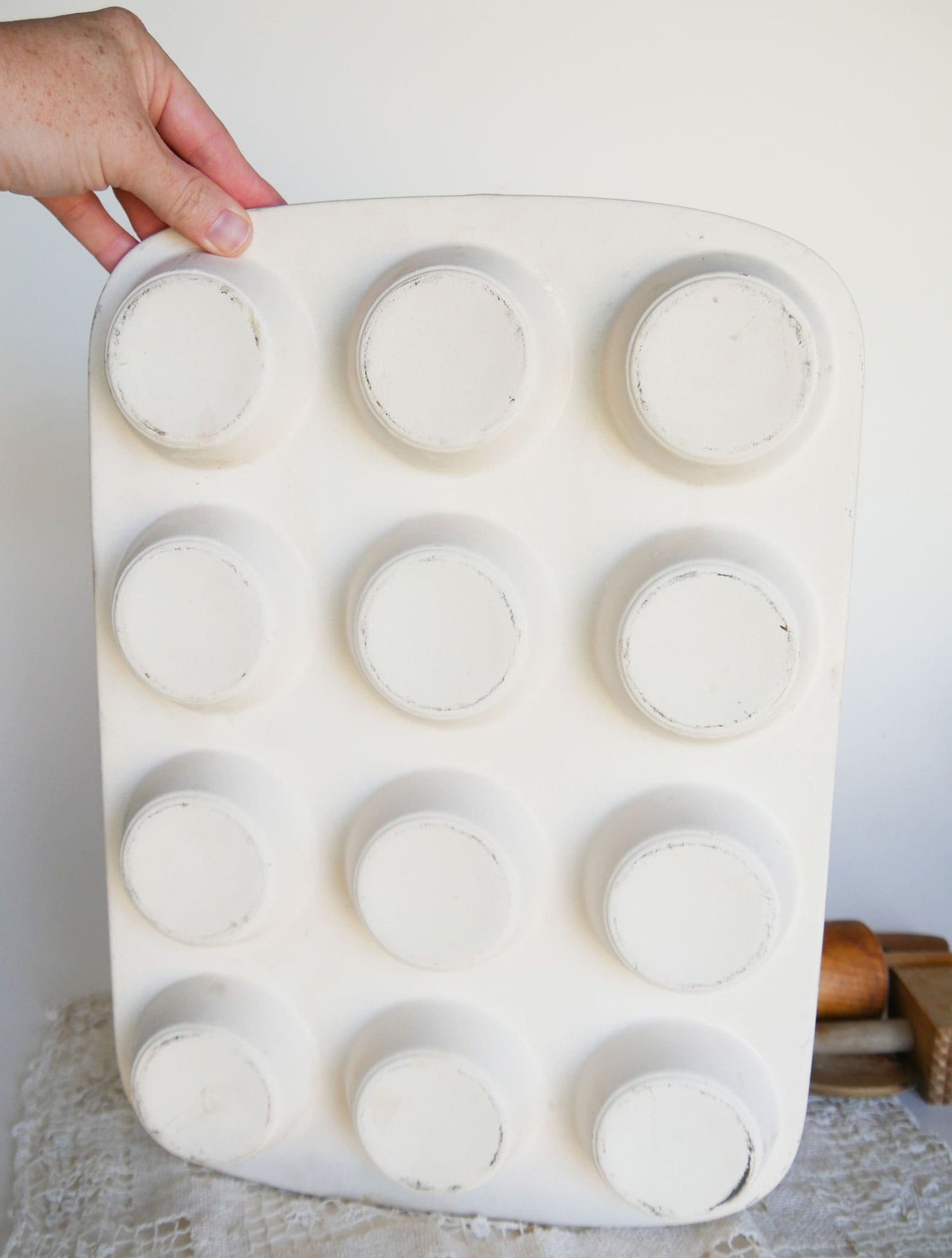 White Stoneware Muffin Pan Farmhouse Kitchen Decor Vintage Farmhouse Kitchen Cottage Kitchen Decor Primitive Kitchen Decor