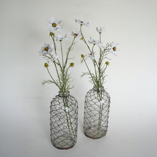 Wire Wrapped Glass Jar Vase, Farmhouse Wire Vase, Vintage Glass and Wire Vase, Chicken Wire Wrapped Vase, Wire Covered Glass Jar Vase