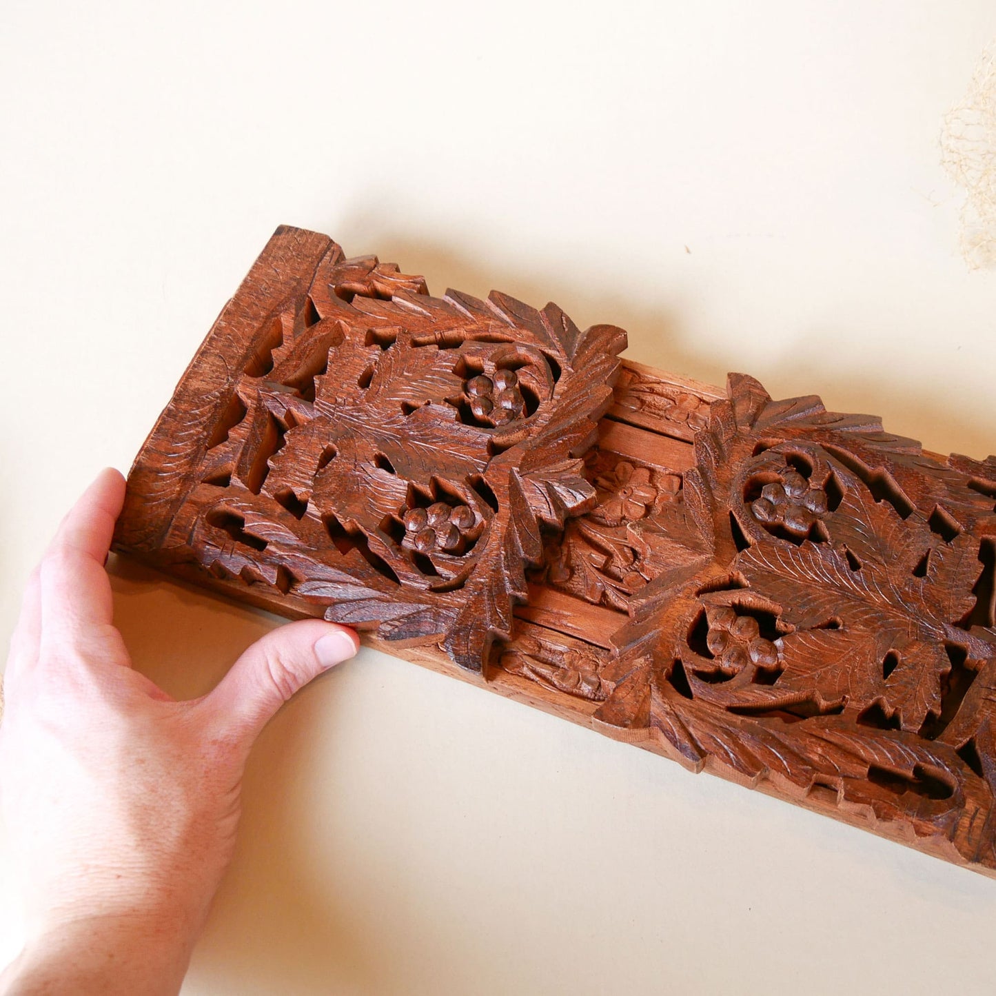 Wooden FLoral Carved Expandable Bookends Vintage Wooden Bookends