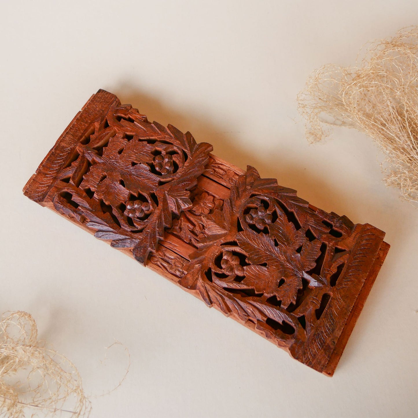 Wooden FLoral Carved Expandable Bookends Vintage Wooden Bookends