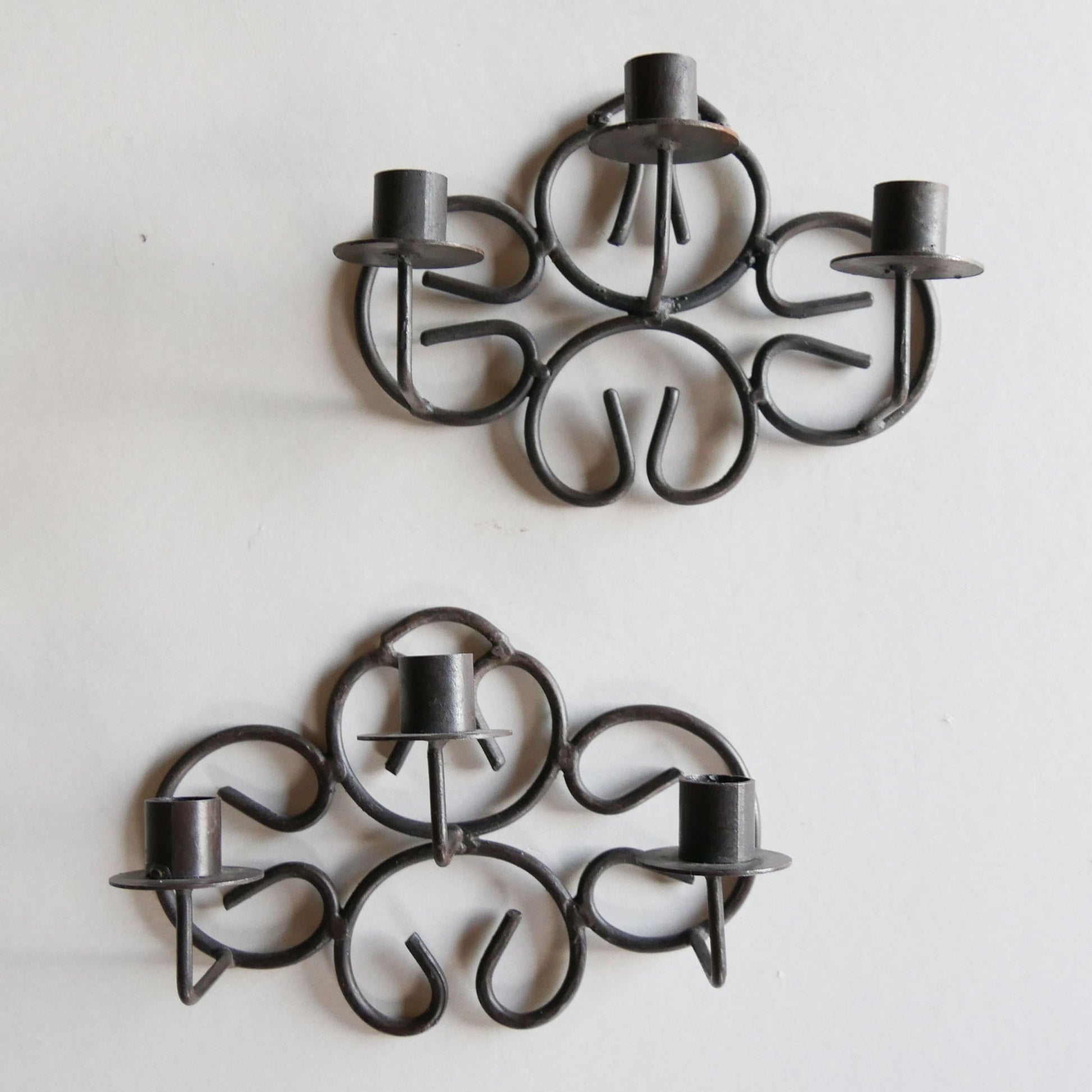 Vintage Wrought Iron 3-Candlestick Sconce, Vintage Iron Candlestick Holders, Wrought Iron Candlelabra