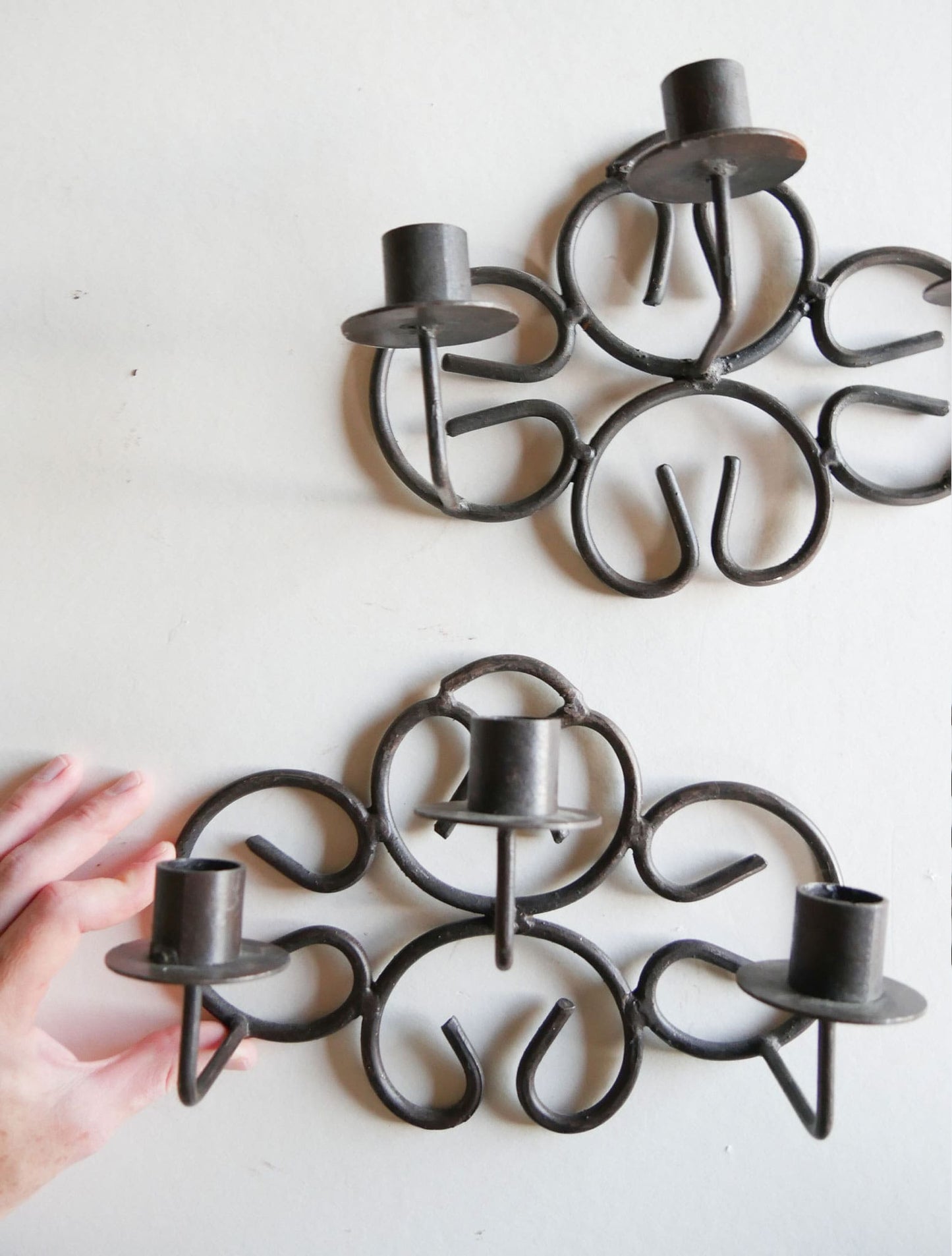 Vintage Wrought Iron 3-Candlestick Sconce, Vintage Iron Candlestick Holders, Wrought Iron Candlelabra