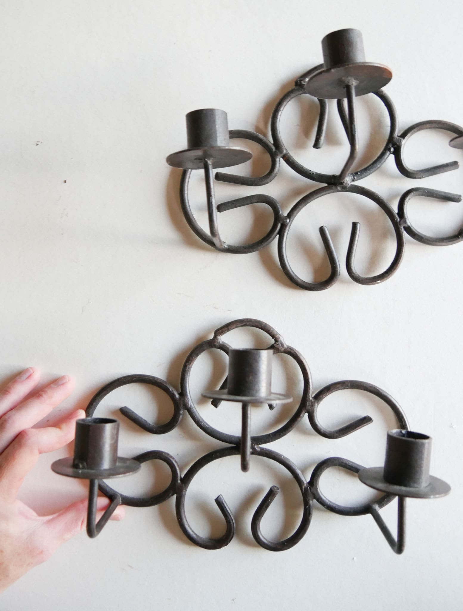 Vintage Wrought Iron 3-Candlestick Sconce, Vintage Iron Candlestick Holders, Wrought Iron Candlelabra