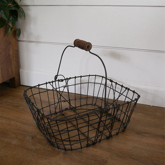 XL Square Wire Egg Basket with Wooden Handle, Egg Gathering Basket, VIntage Egg Basket, Vintage Metal Farmhouse Basket, Vintage Farmhouse Basket, Vintage Farmhouse Decor, Vintage Farmhouse Kitchen, Vintage Gathering Basket