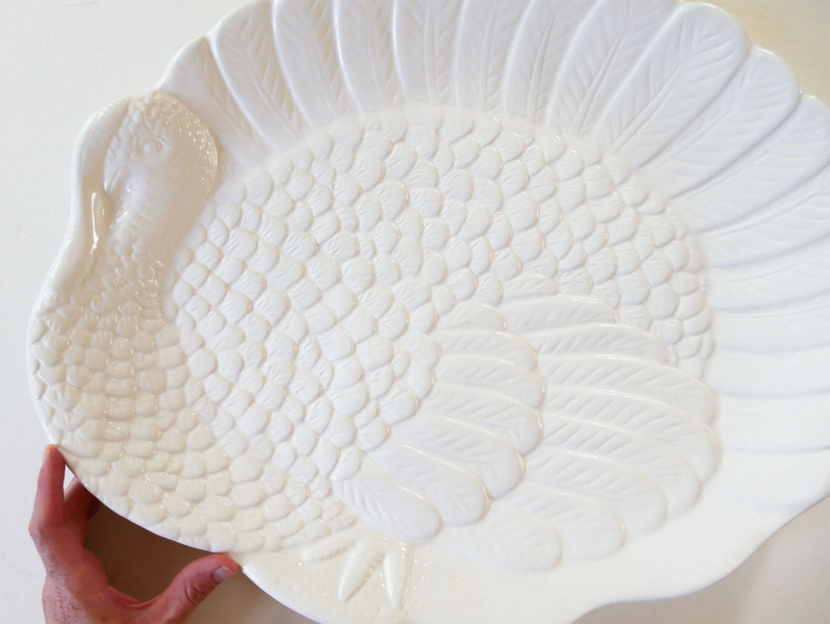 XL White Glass Turkey Shaped Platter, Turkey Shaped Platter, Vintage Turkey Platter, Vintage Thanksgiving Decor, Vintage Thanksgiving Decor